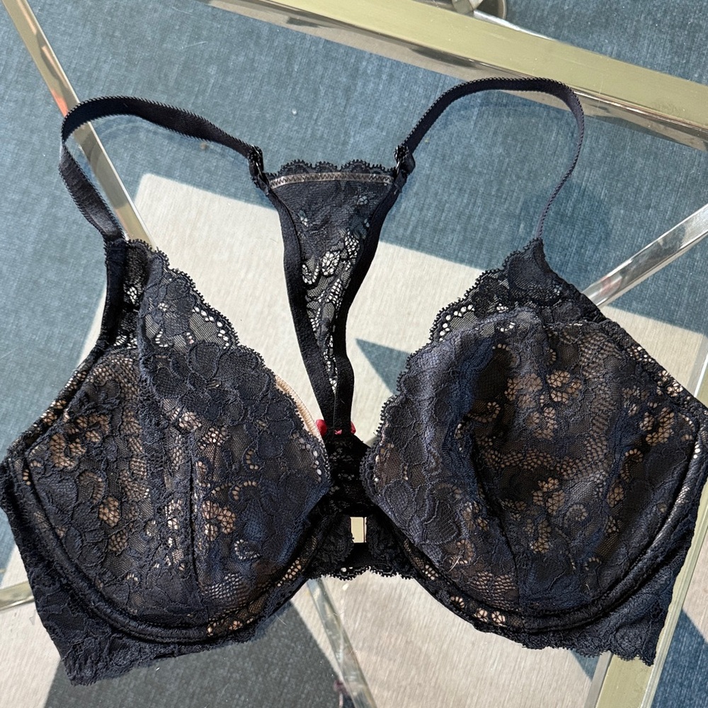 🖤 Adore Me Black Lace Racerback Bow Bra 36E 36DD